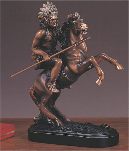 Chief On Horse Native American Sculpture Spear Warrior Figurine Art